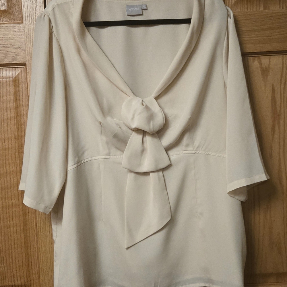 eShakti Cream Blouse with Bow Detail